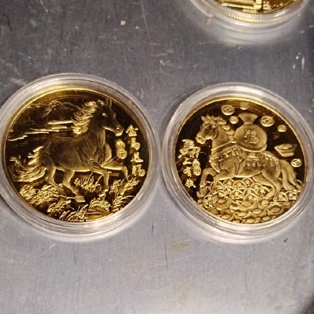 Golden Horse Etched Intricate Designed Coin Pair